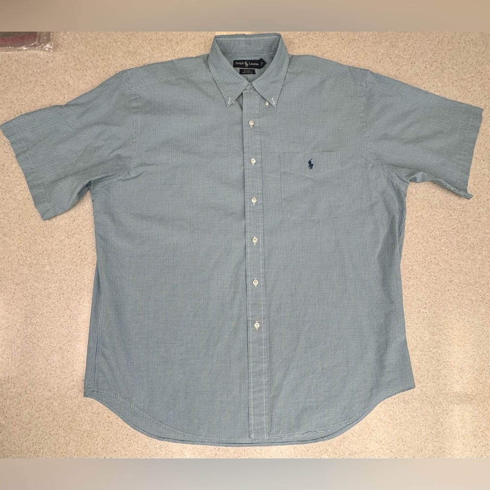 Ralph Lauren Blake Shirt Mens Large Button Down Blue Green Plaid Pony Polo Logo